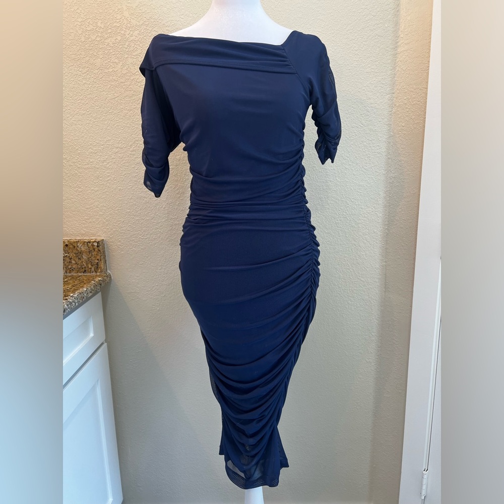 VENUS One Shoulder Navy Dress